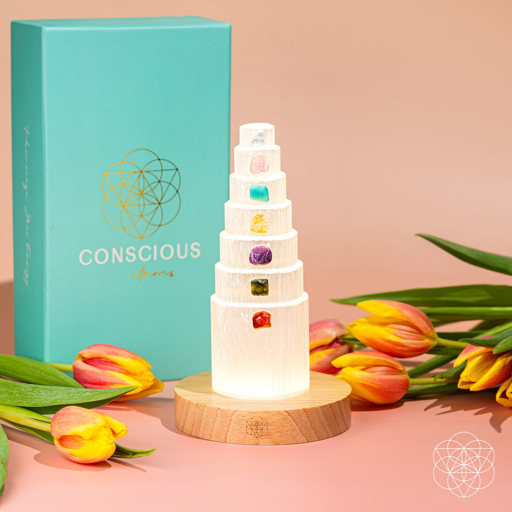 seven healing crystal lamp for stress relief meditation

