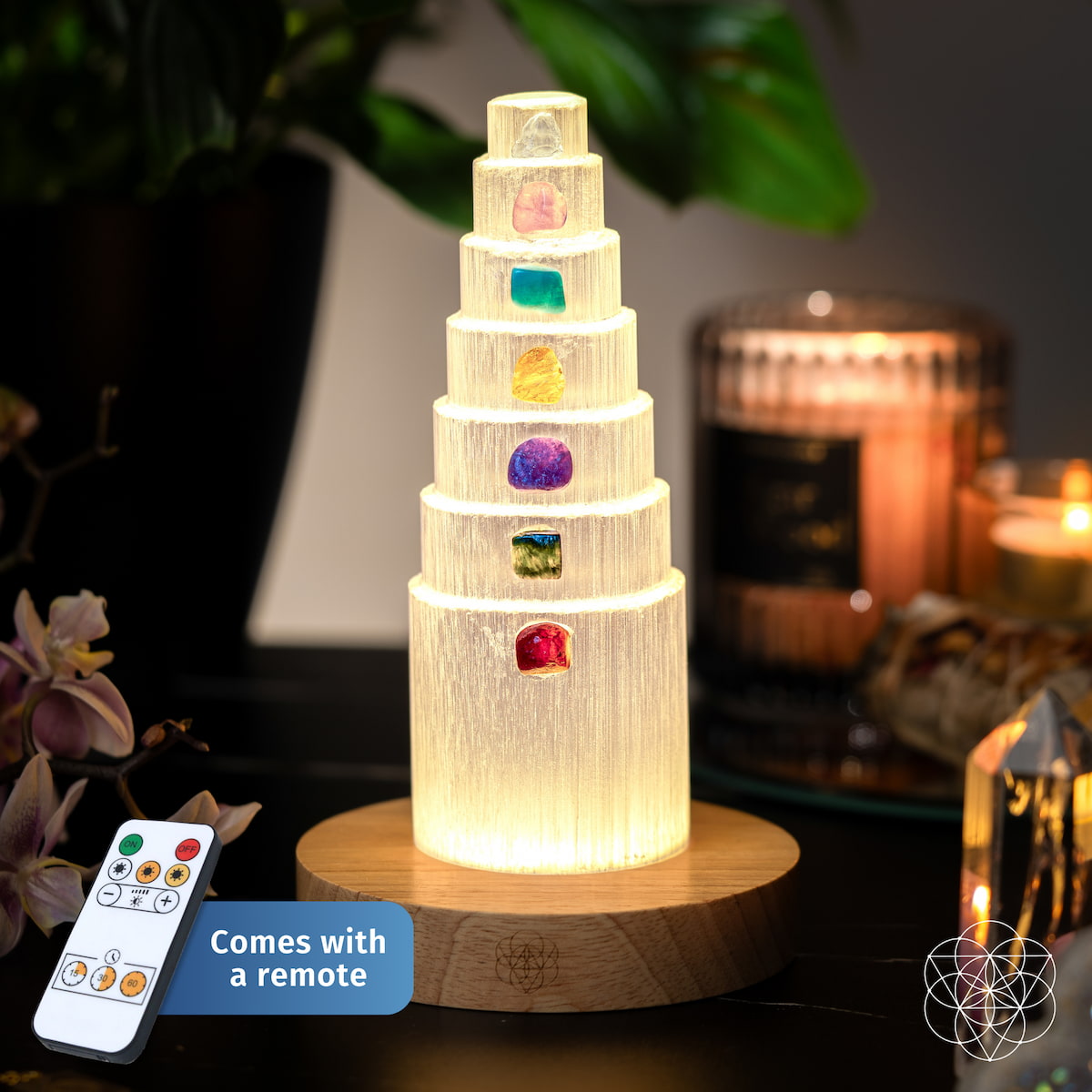 seven chakra crystal healing lamp for meditation

