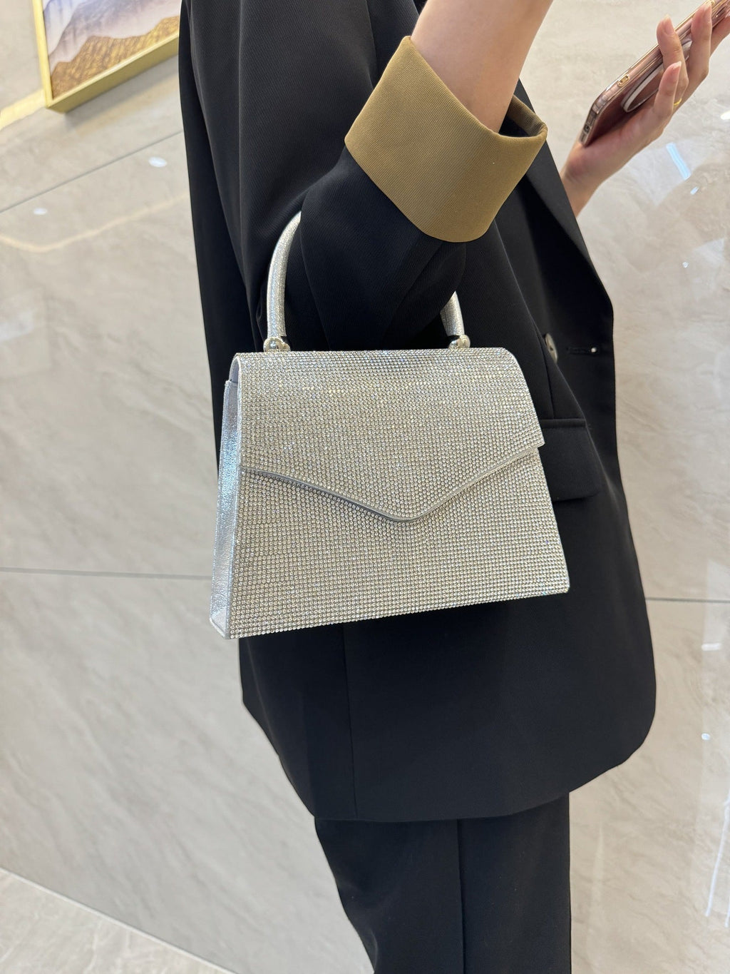 silver rhinestone clutch bag for women
