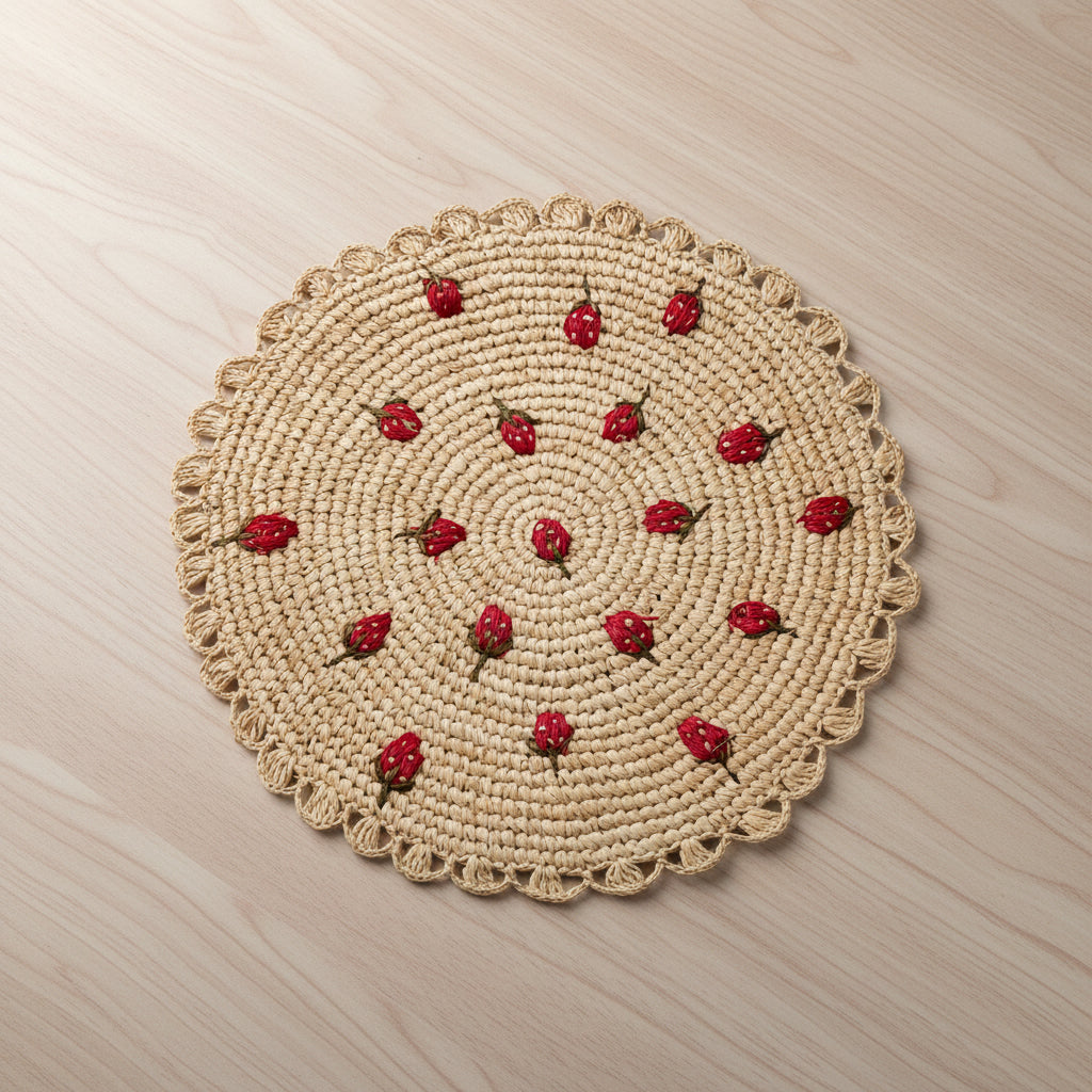 Strawberry Raffia Placemat – Hand-Crocheted Natural Table Mat