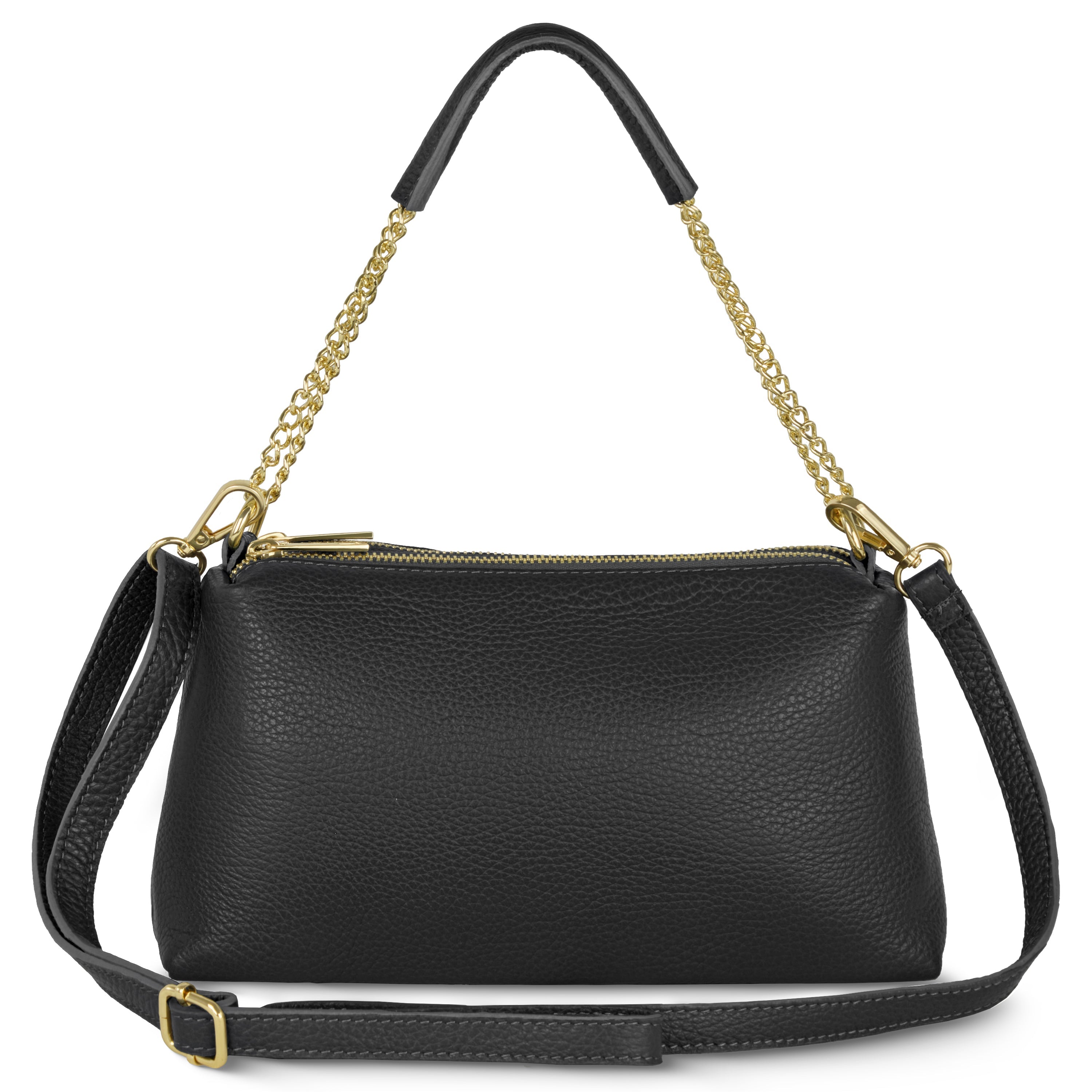 Genuine Calf Leather Crossbody Bag – Italian Made, Chain Handle & Dual Zip