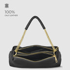 Genuine Calf Leather Crossbody Bag – Italian Made, Chain Handle & Dual Zip