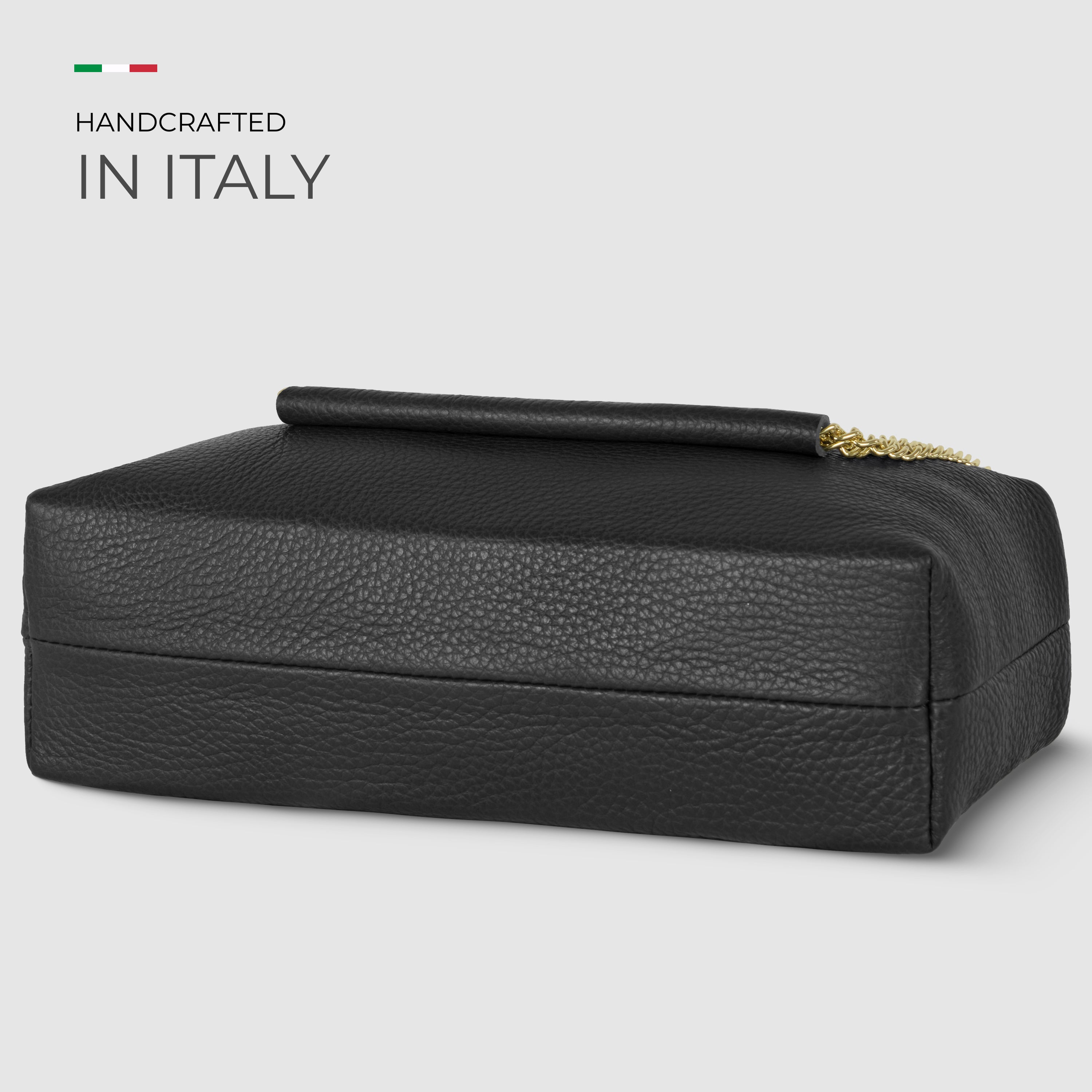 Genuine Calf Leather Crossbody Bag – Italian Made, Chain Handle & Dual Zip