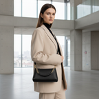 Genuine Calf Leather Crossbody Bag – Italian Made, Chain Handle & Dual Zip