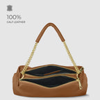 Genuine Calf Leather Crossbody Bag – Italian Made, Chain Handle & Dual Zip