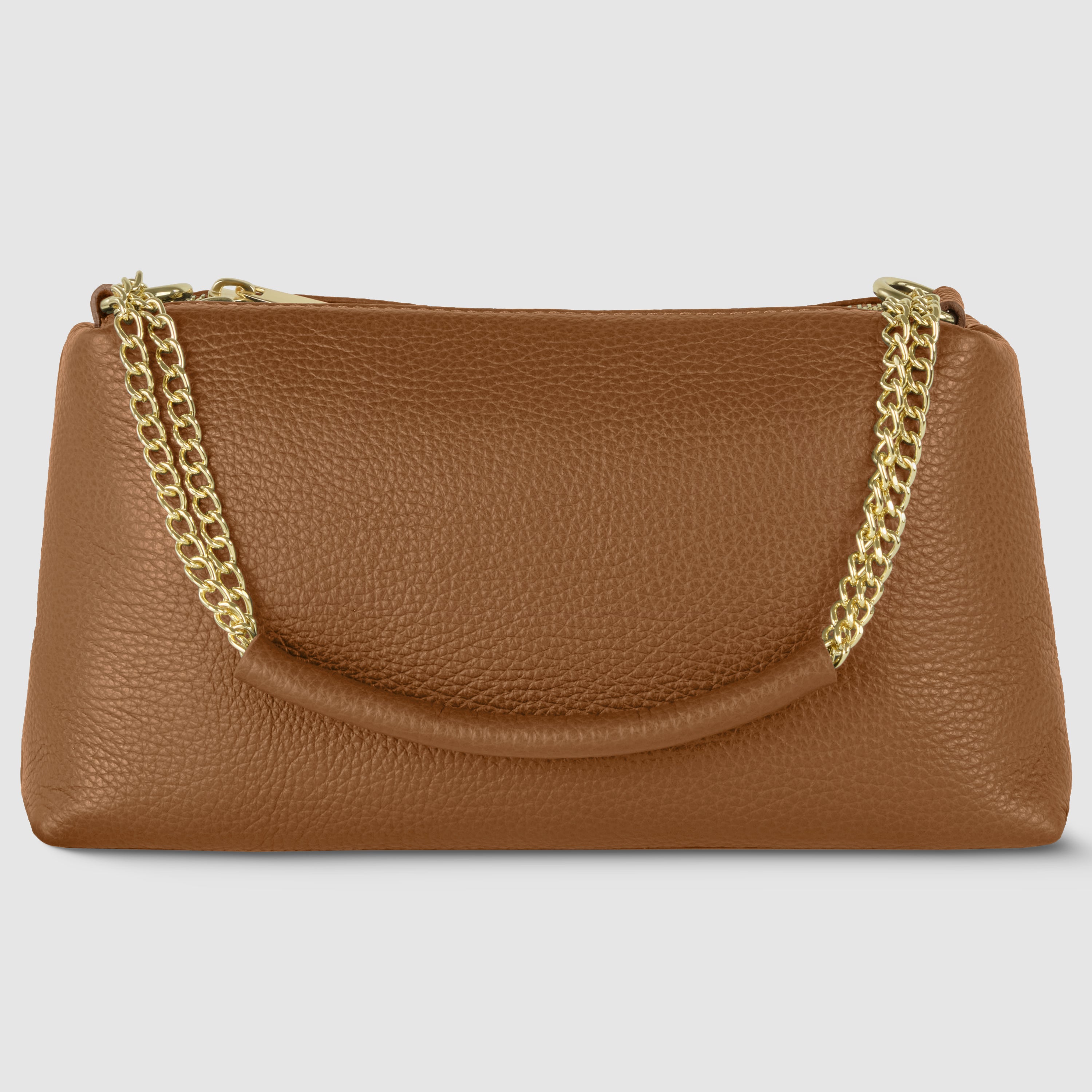 Genuine Calf Leather Crossbody Bag – Italian Made, Chain Handle & Dual Zip