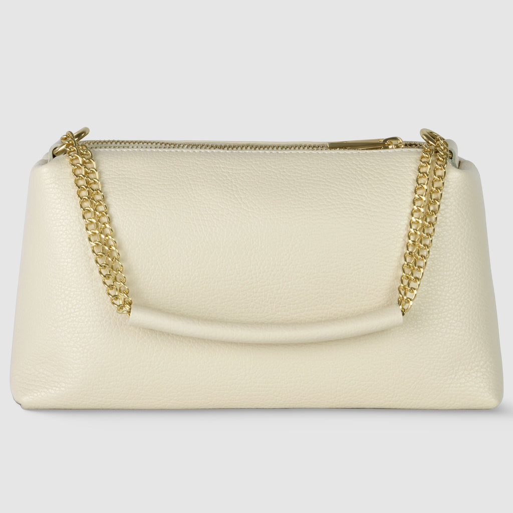 Genuine Calf Leather Crossbody Bag – Italian Made, Chain Handle & Dual Zip