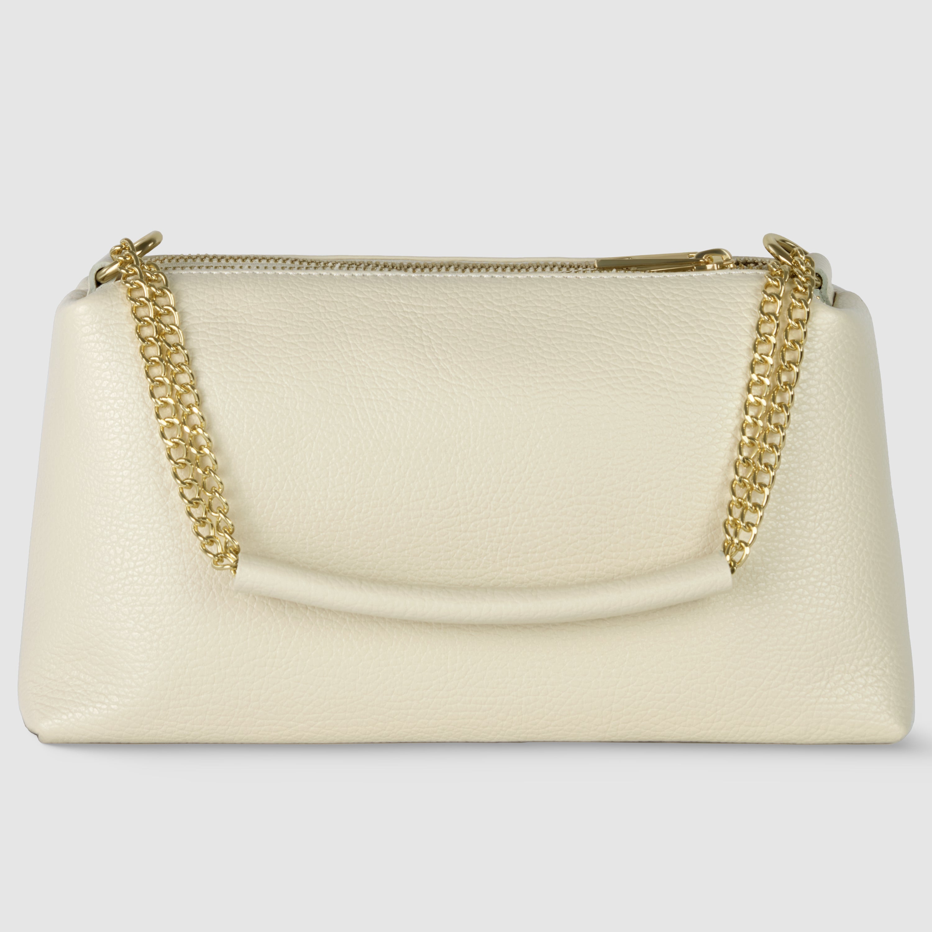 Genuine Calf Leather Crossbody Bag – Italian Made, Chain Handle & Dual Zip