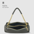 Genuine Calf Leather Crossbody Bag – Italian Made, Chain Handle & Dual Zip