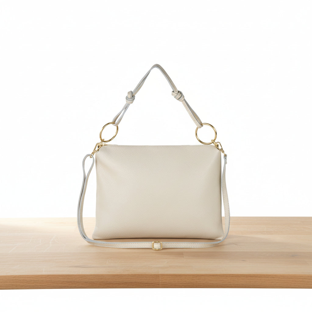 Leather Shoulder Bag with Knotted Handle & Crossbody Strap - Bags & Purses Handmade