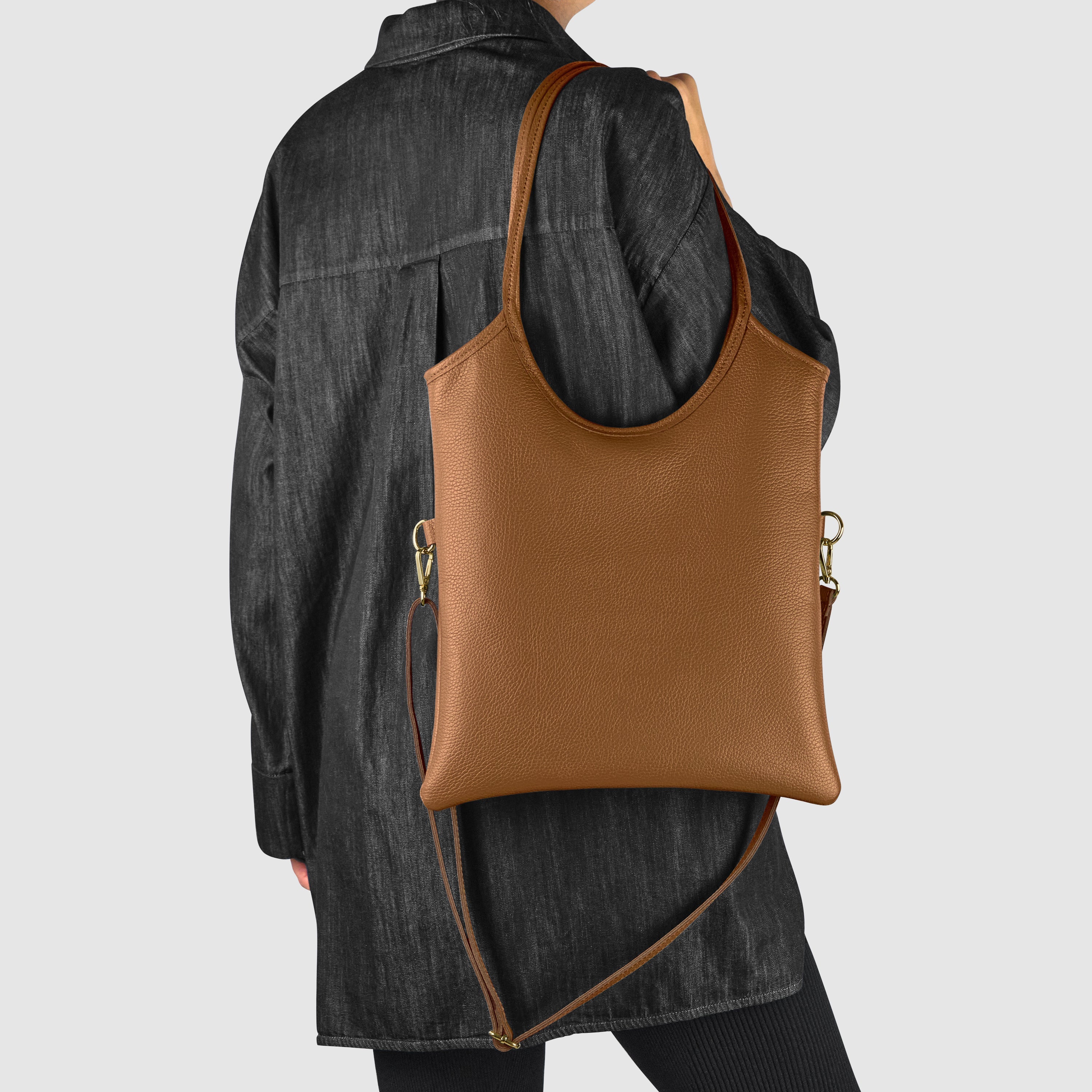 Genuine Calf Leather Tote Bag – Italian Made, Crossbody & Shoulder Carry