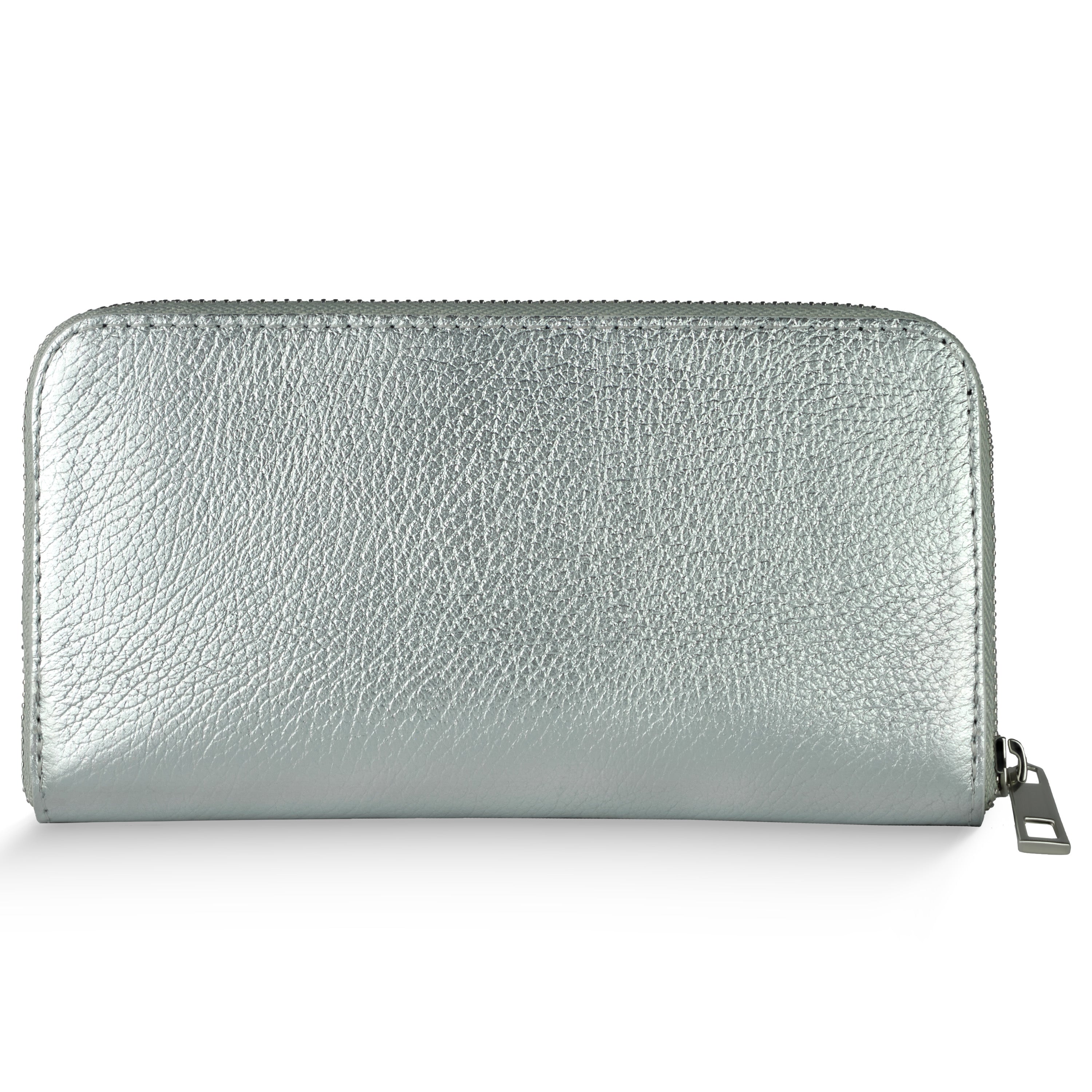 Italian Metallic Calf Leather Zip Wallet | 18 Card Slots | Handmade in Italy