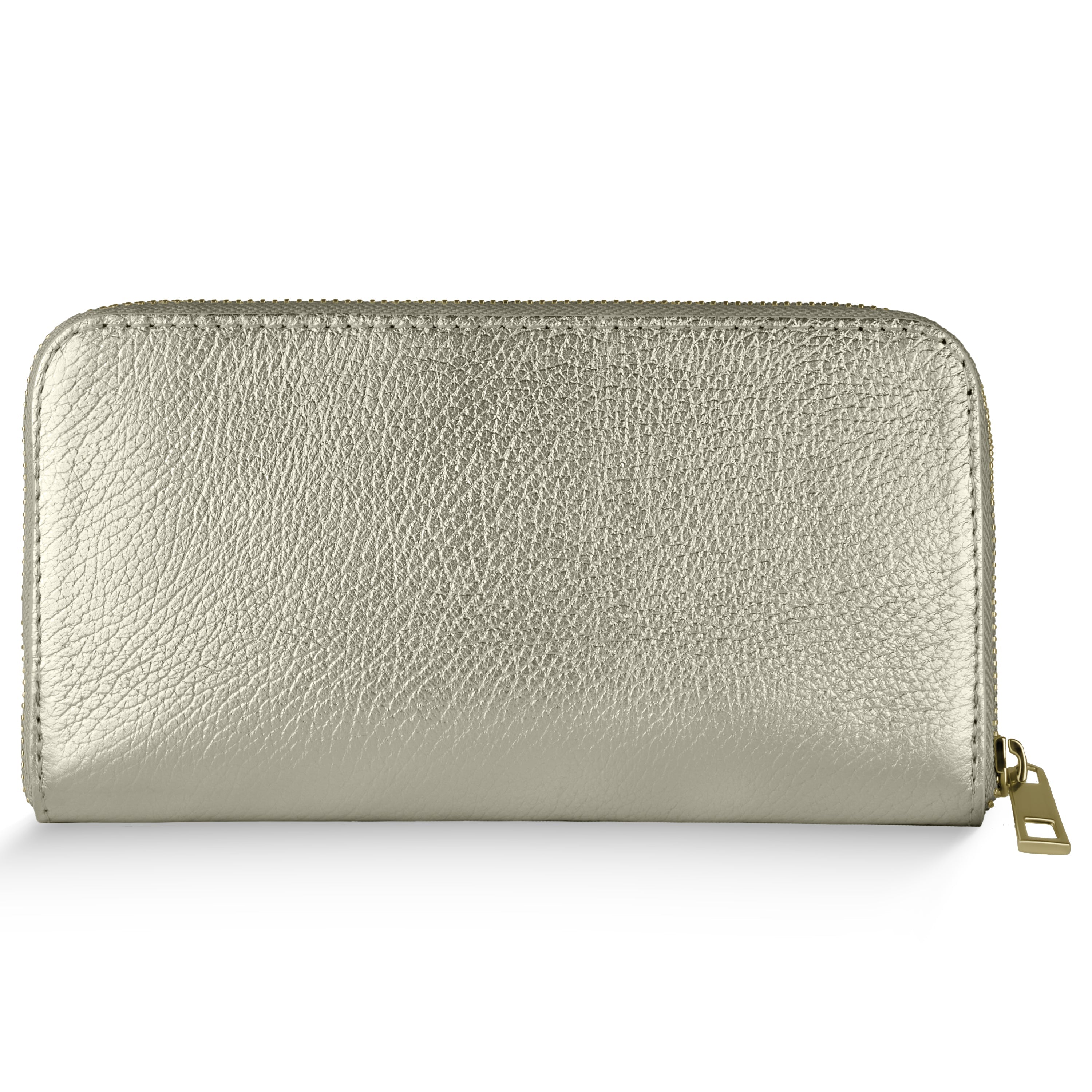 Italian Metallic Calf Leather Zip Wallet | 18 Card Slots | Handmade in Italy