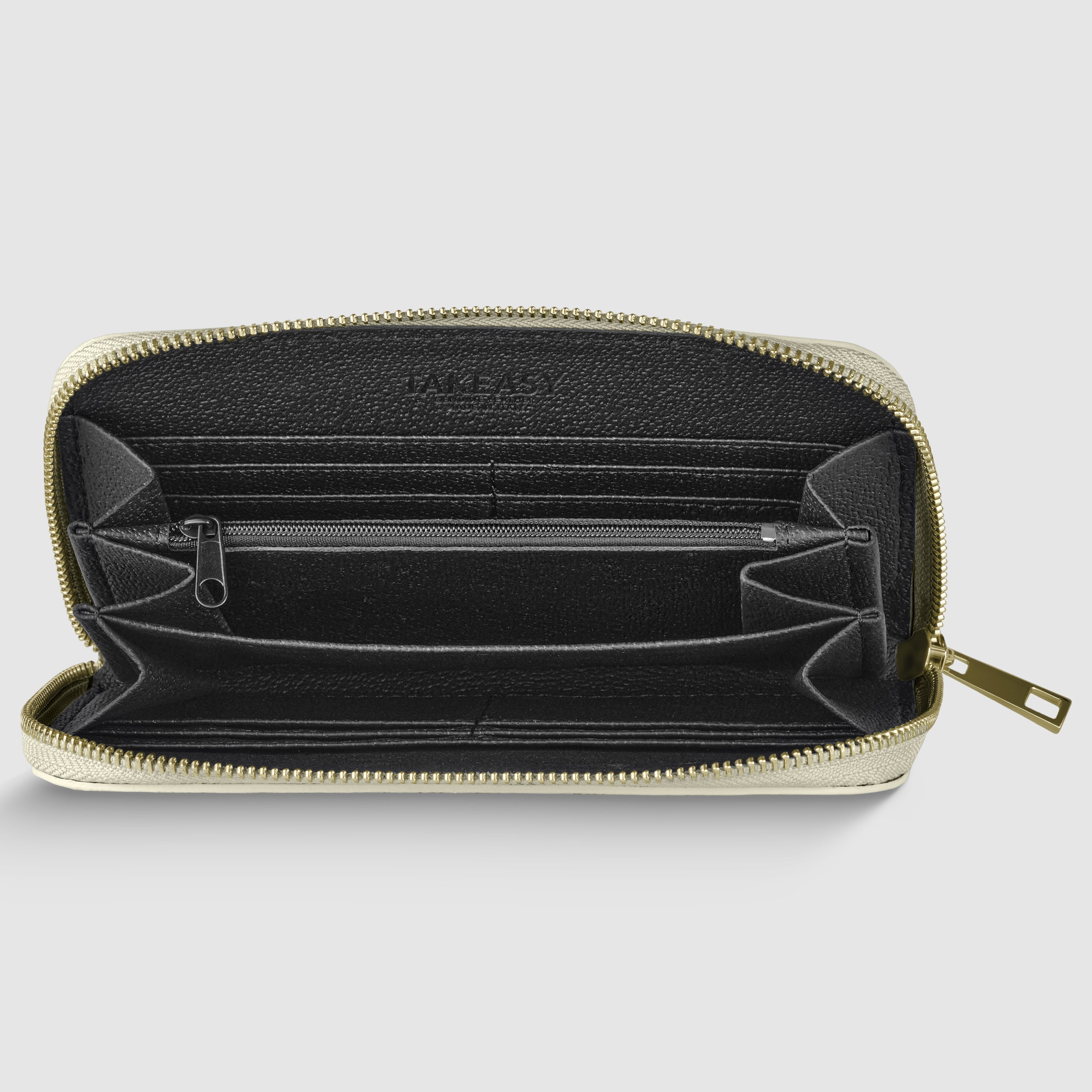 Italian Metallic Calf Leather Zip Wallet | 18 Card Slots | Handmade in Italy