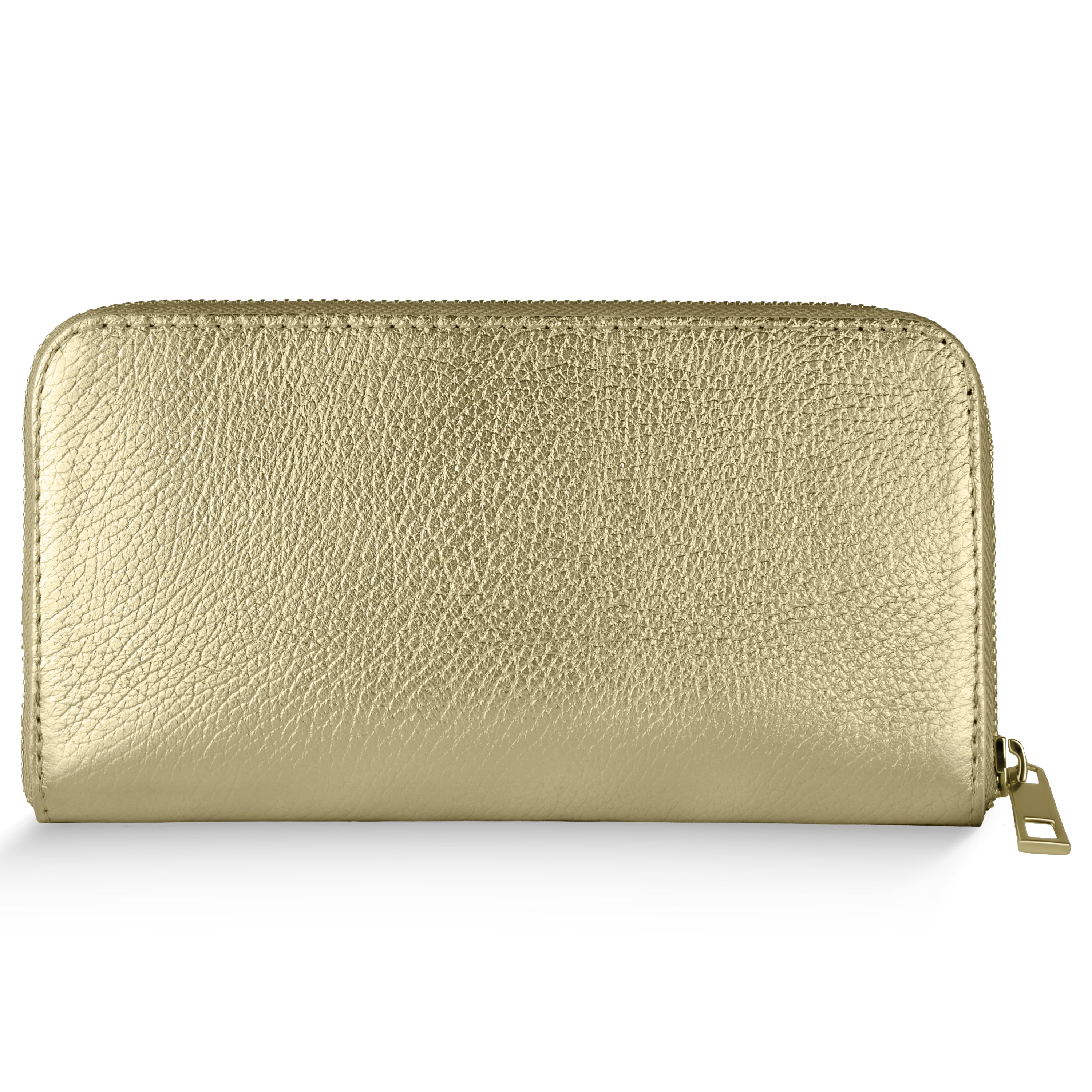 Italian Metallic Calf Leather Zip Wallet | 18 Card Slots | Handmade in Italy