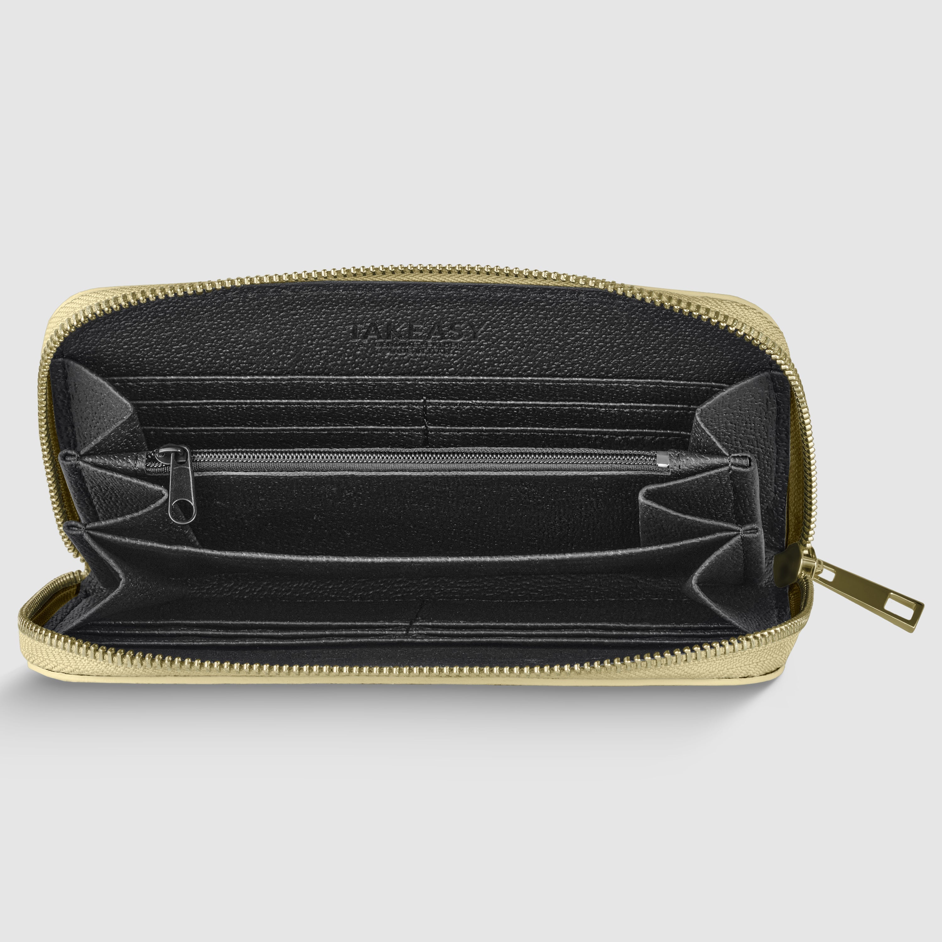 Italian Metallic Calf Leather Zip Wallet | 18 Card Slots | Handmade in Italy