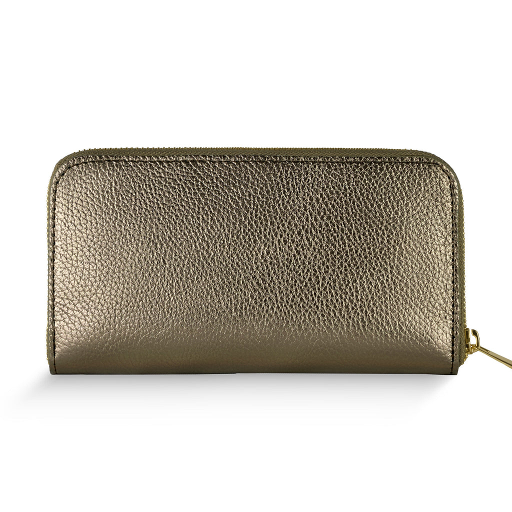 Italian Metallic Calf Leather Zip Wallet | 18 Card Slots | Handmade in Italy