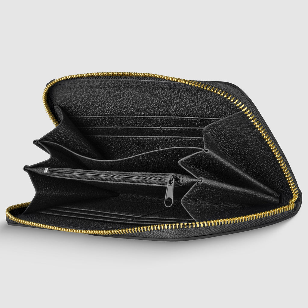 Italian Metallic Calf Leather Zip Wallet | 18 Card Slots | Handmade in Italy