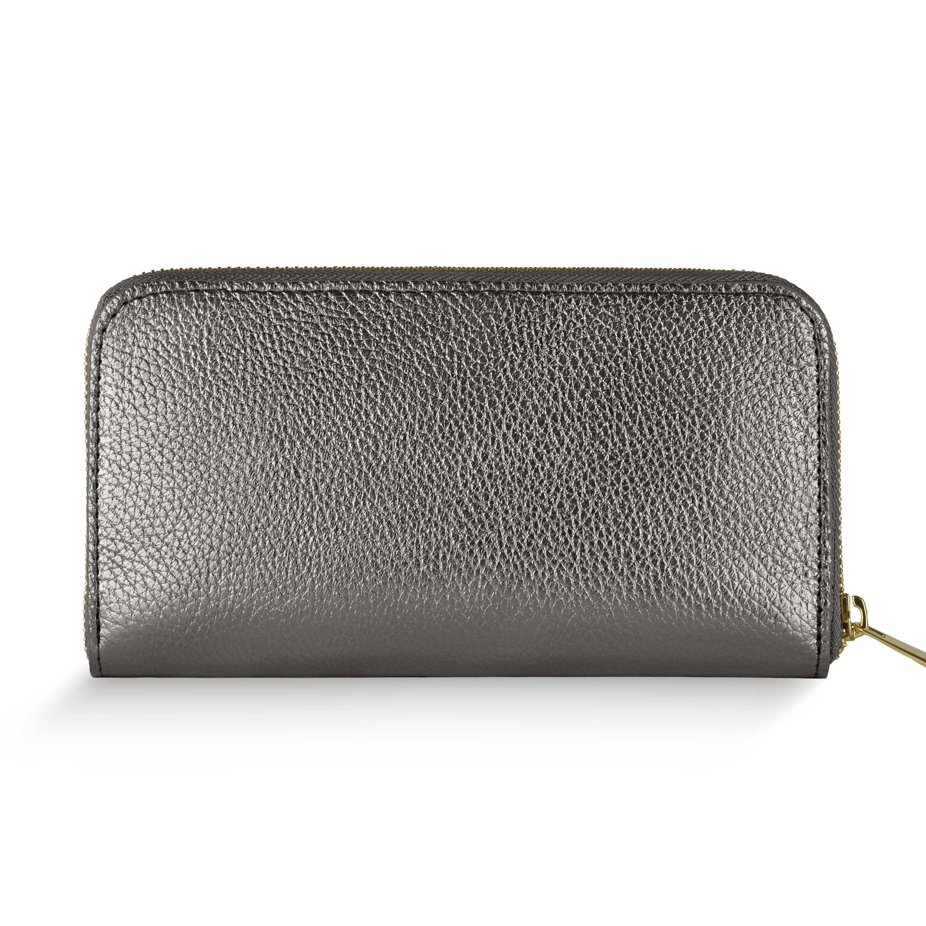 Italian Metallic Calf Leather Zip Wallet | 18 Card Slots | Handmade in Italy