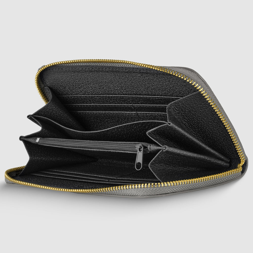 Italian Metallic Calf Leather Zip Wallet | 18 Card Slots | Handmade in Italy