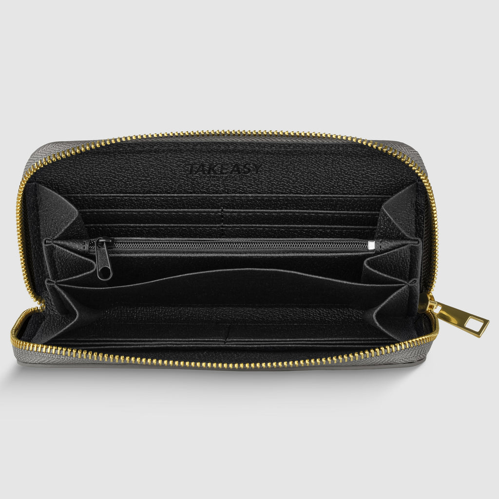 Italian Metallic Calf Leather Zip Wallet | 18 Card Slots | Handmade in Italy