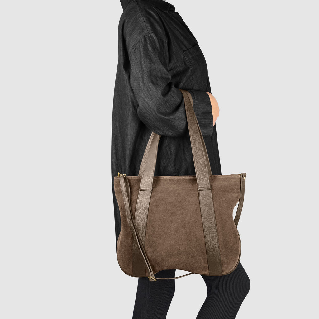 Italian Suede Leather Tote Bag – Spacious Shoulder Bag Made in Italy