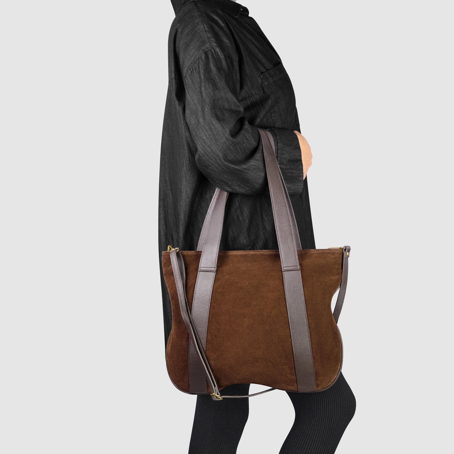 Italian Suede Leather Tote Bag – Spacious Shoulder Bag Made in Italy