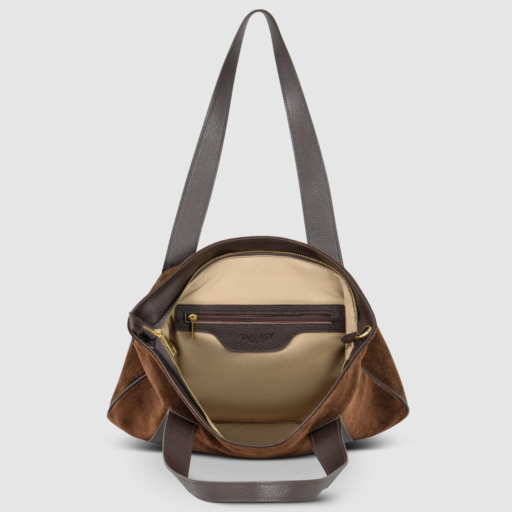 Italian Suede Leather Tote Bag – Spacious Shoulder Bag Made in Italy