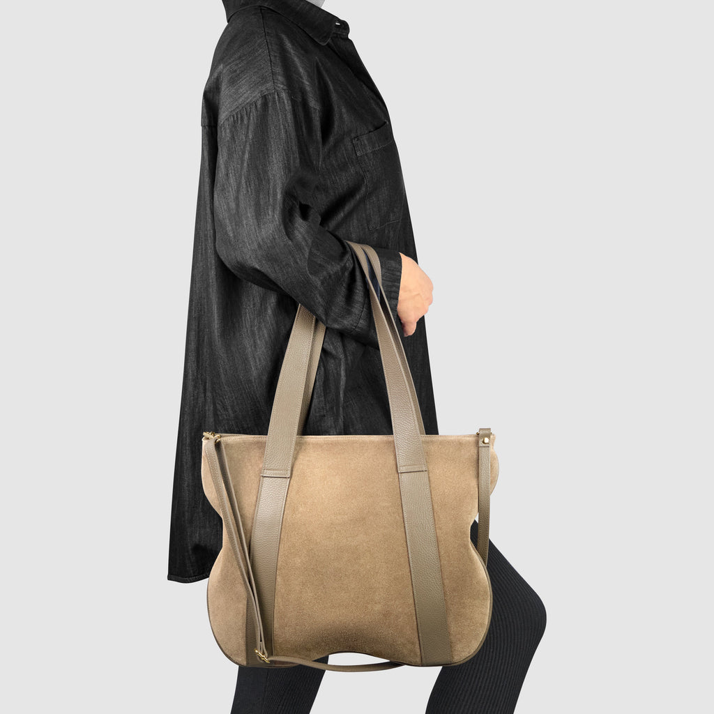 Italian Suede Leather Tote Bag – Spacious Shoulder Bag Made in Italy