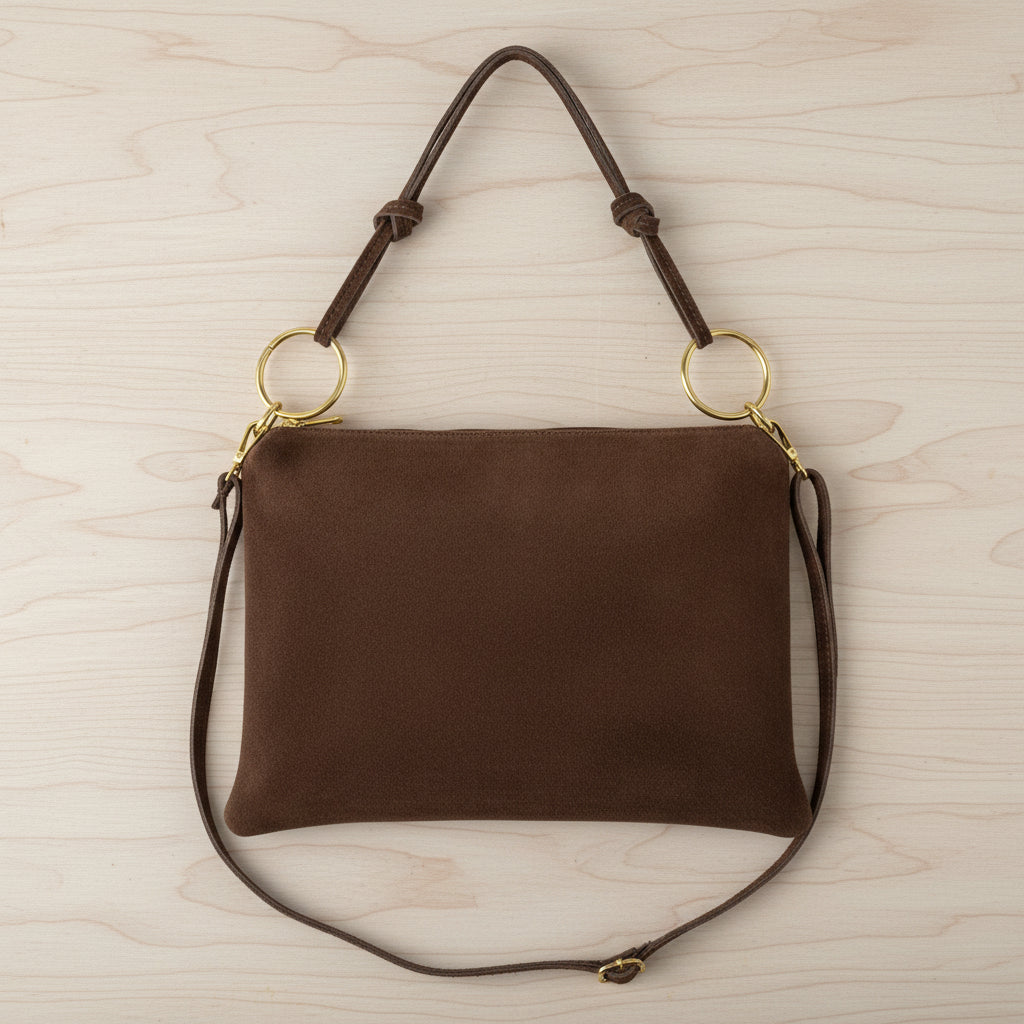 Italian Genuine Suede Leather Shoulder Bag with Adjustable Strap