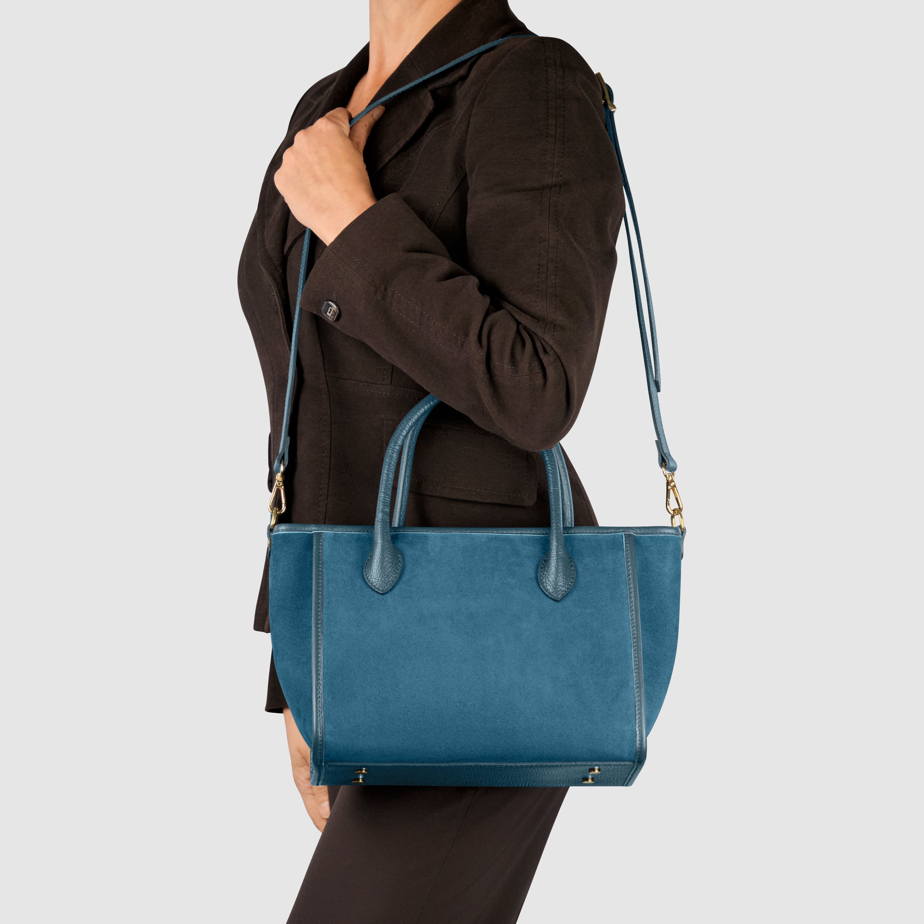 Italian Suede Top Handle Bag – Genuine Leather Crossbody Handbag for Women