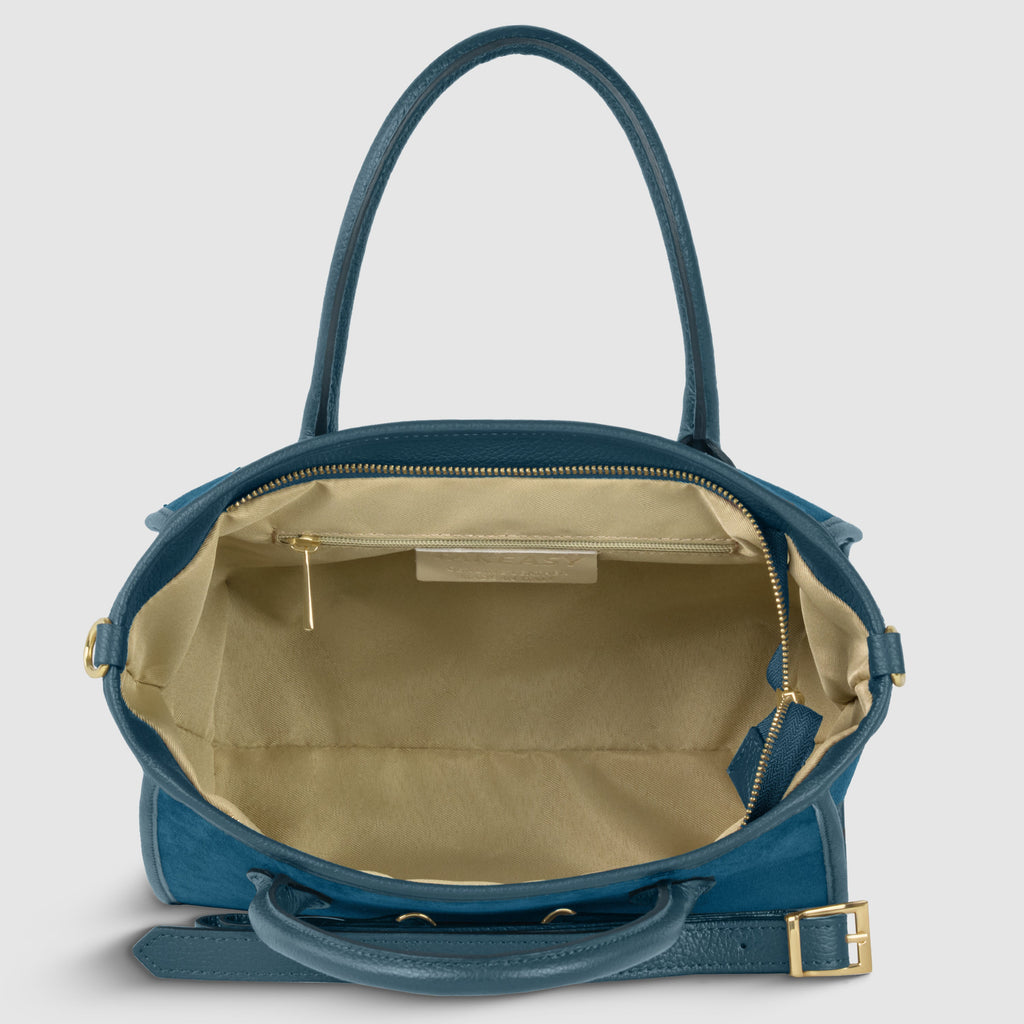 Italian Suede Top Handle Bag – Genuine Leather Crossbody Handbag for Women