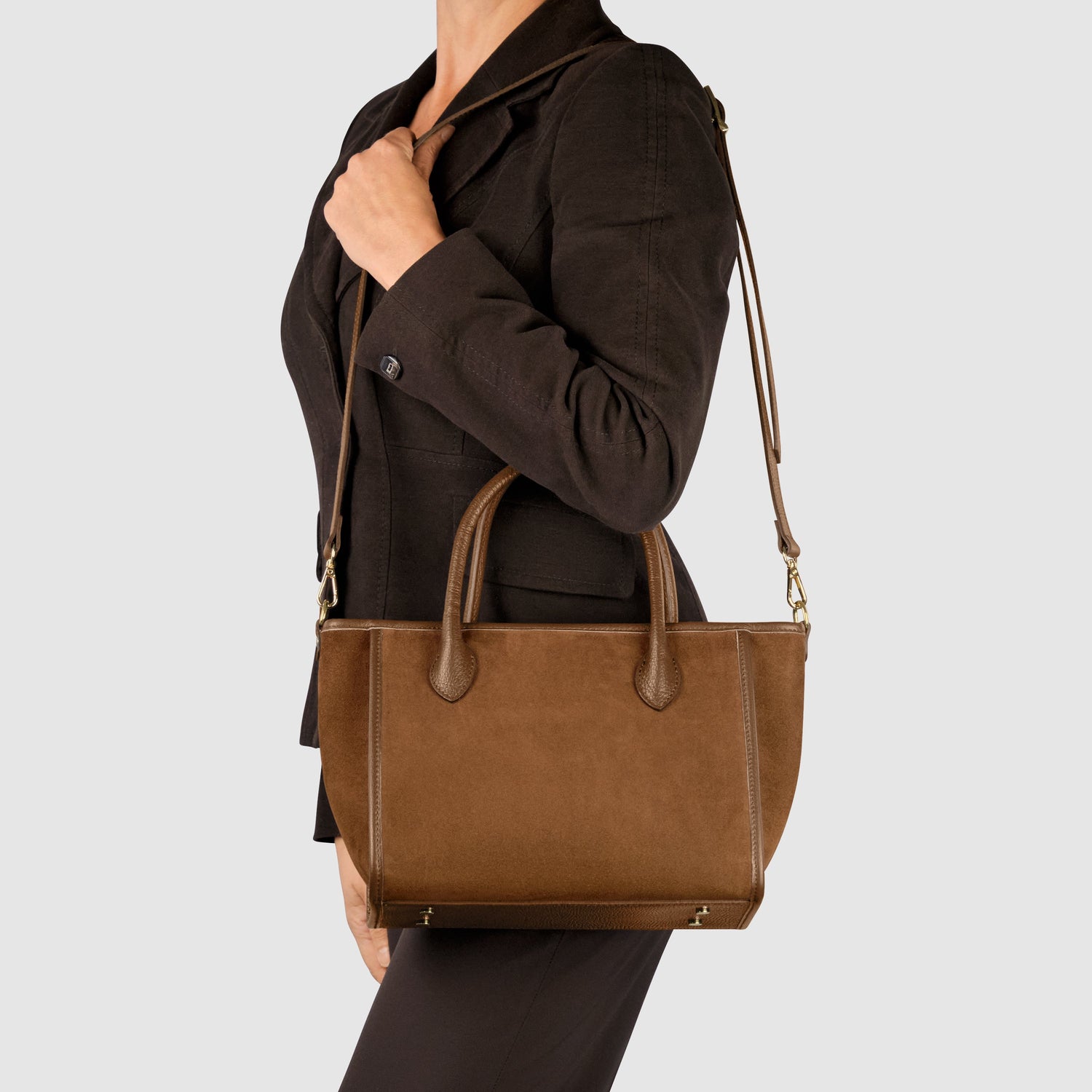 Italian Suede Top Handle Bag – Genuine Leather Crossbody Handbag for Women