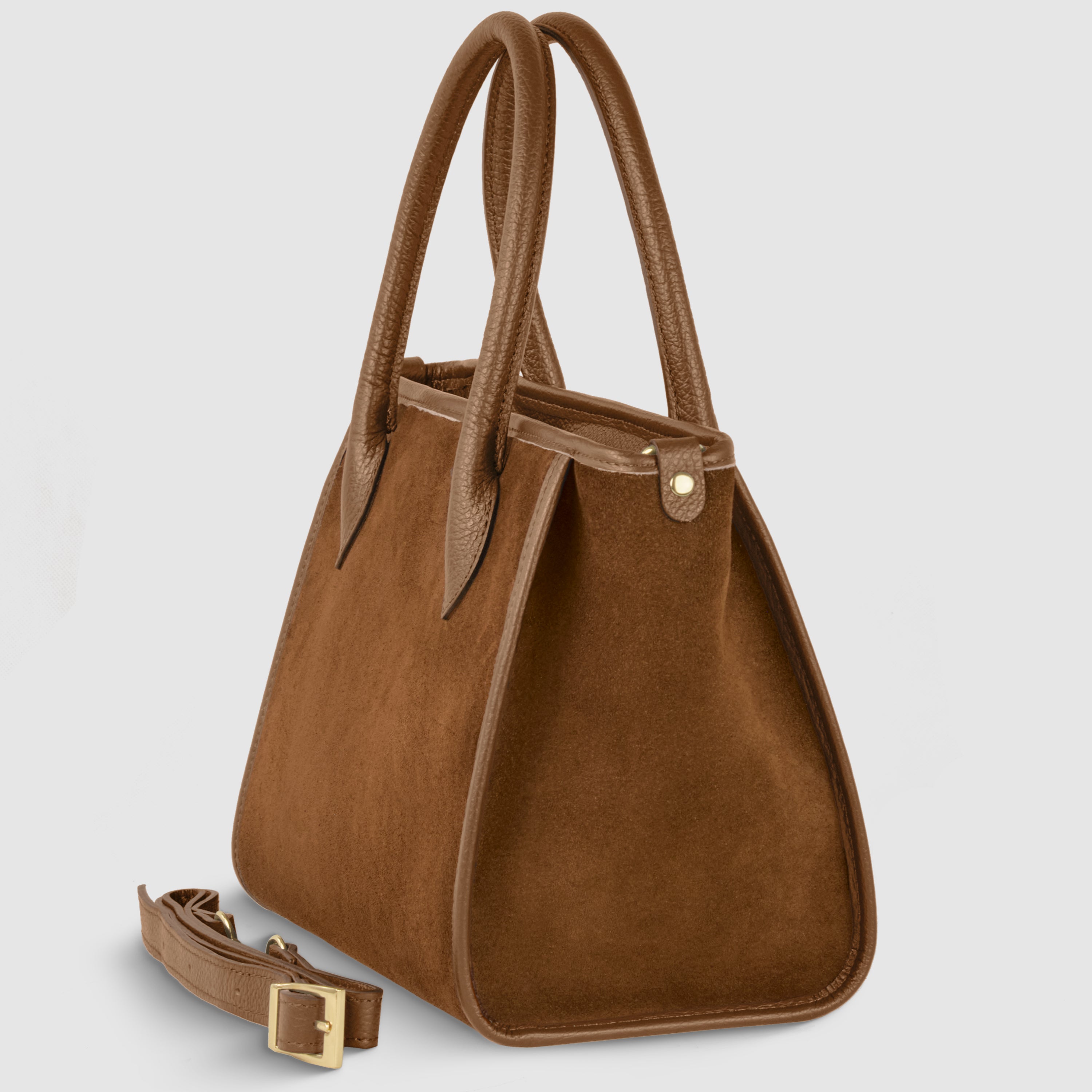 Italian Suede Top Handle Bag – Genuine Leather Crossbody Handbag for Women
