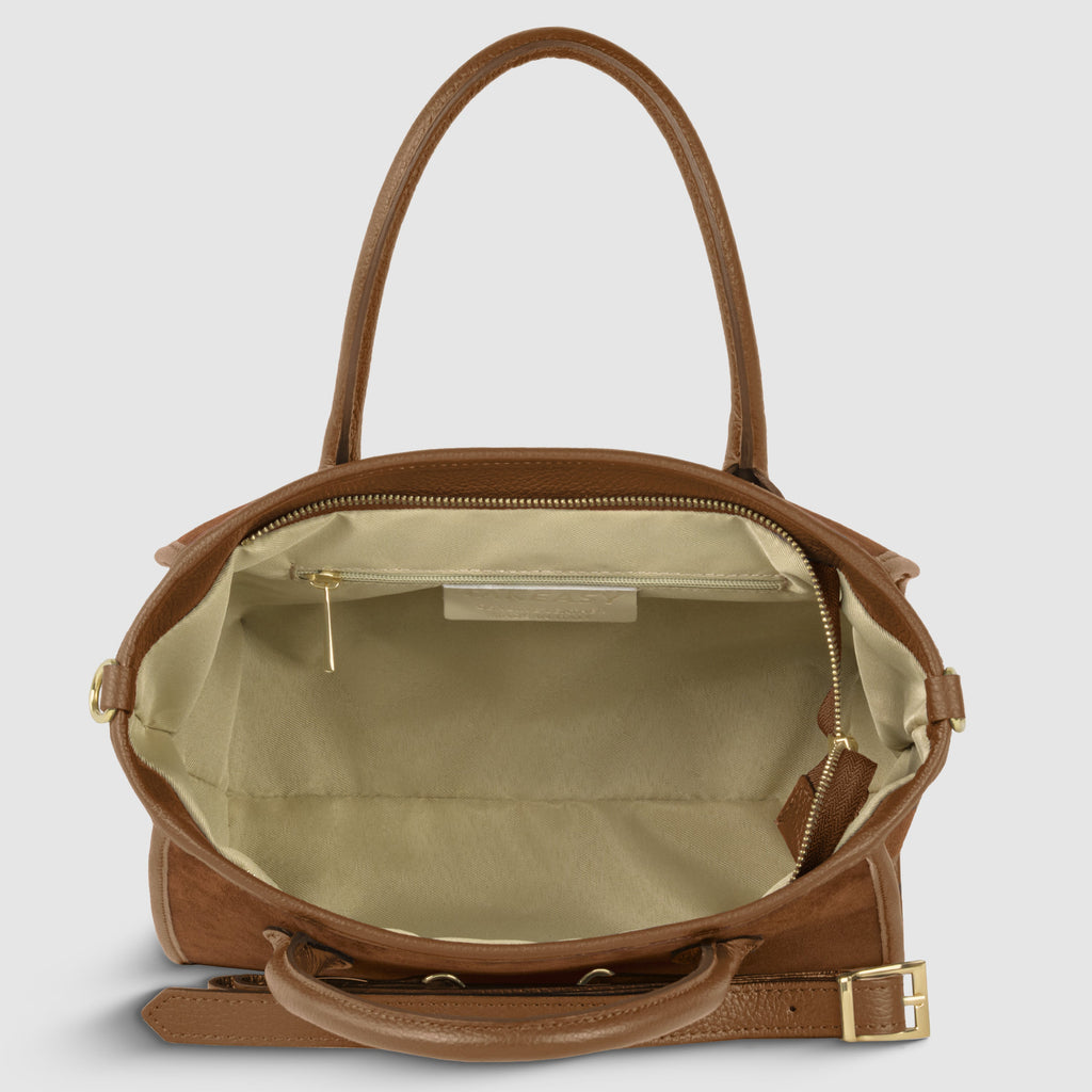 Italian Suede Top Handle Bag – Genuine Leather Crossbody Handbag for Women