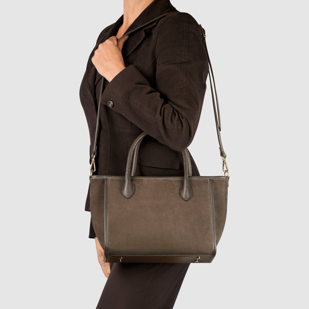 Italian Suede Top Handle Bag – Genuine Leather Crossbody Handbag for Women