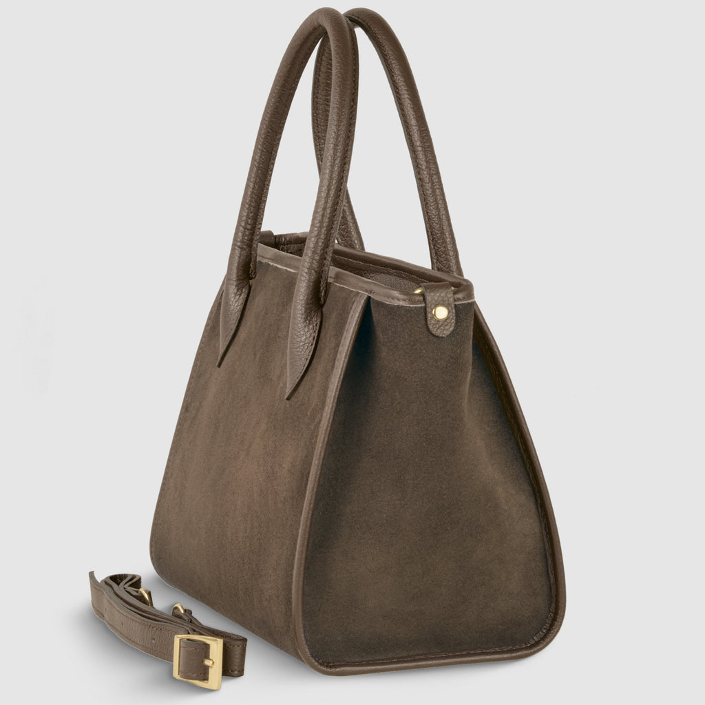 Italian Suede Top Handle Bag – Genuine Leather Crossbody Handbag for Women