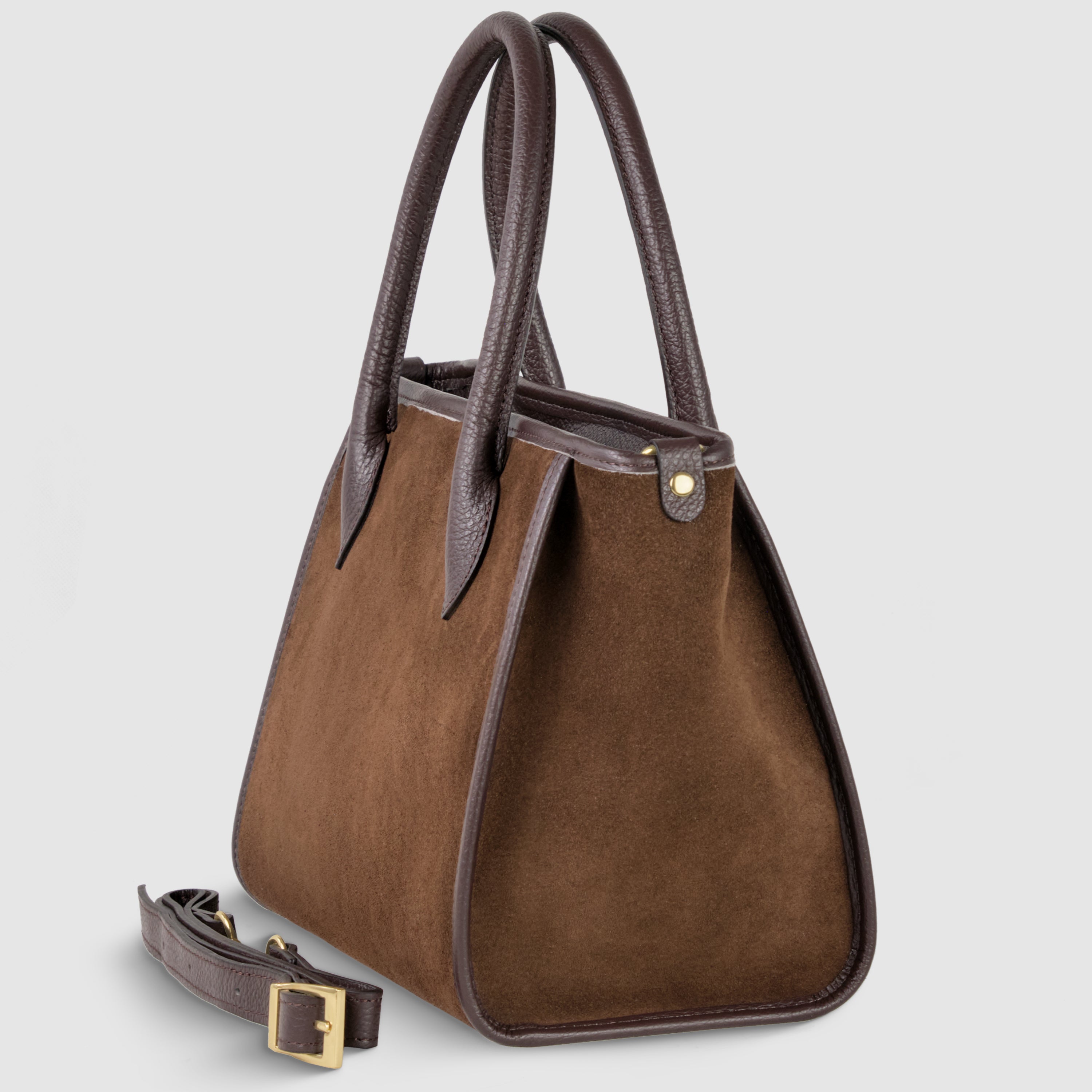 Italian Suede Top Handle Bag – Genuine Leather Crossbody Handbag for Women