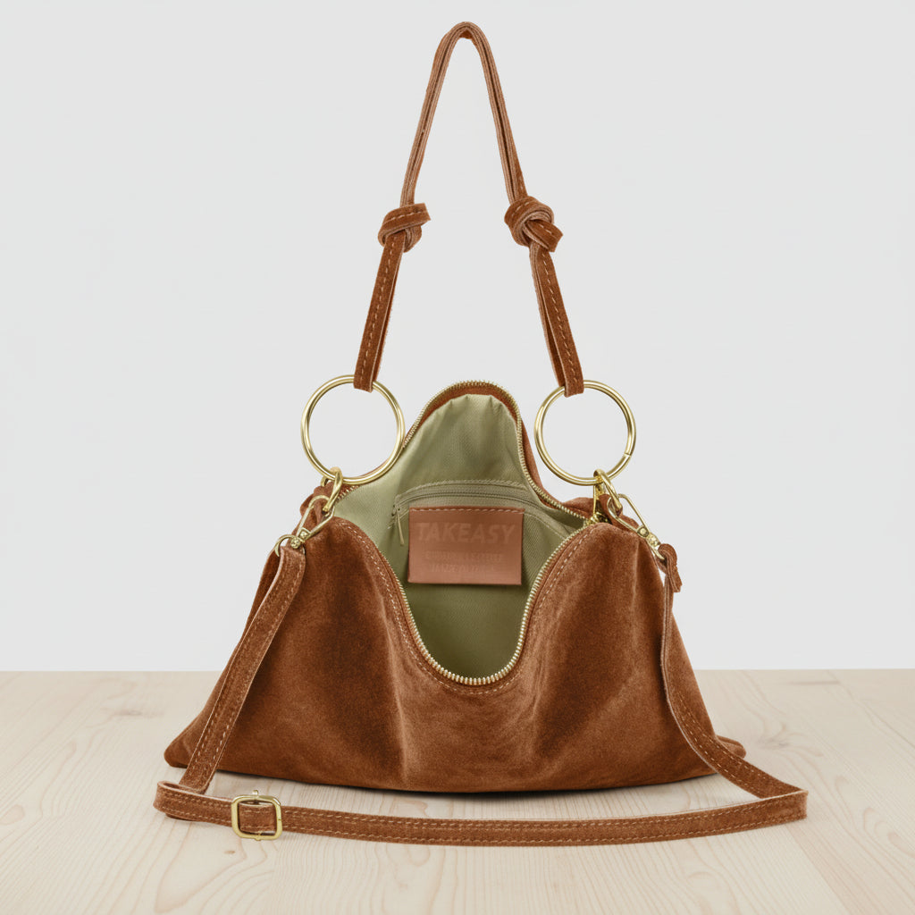 tan handmade Italian suede shoulder bag