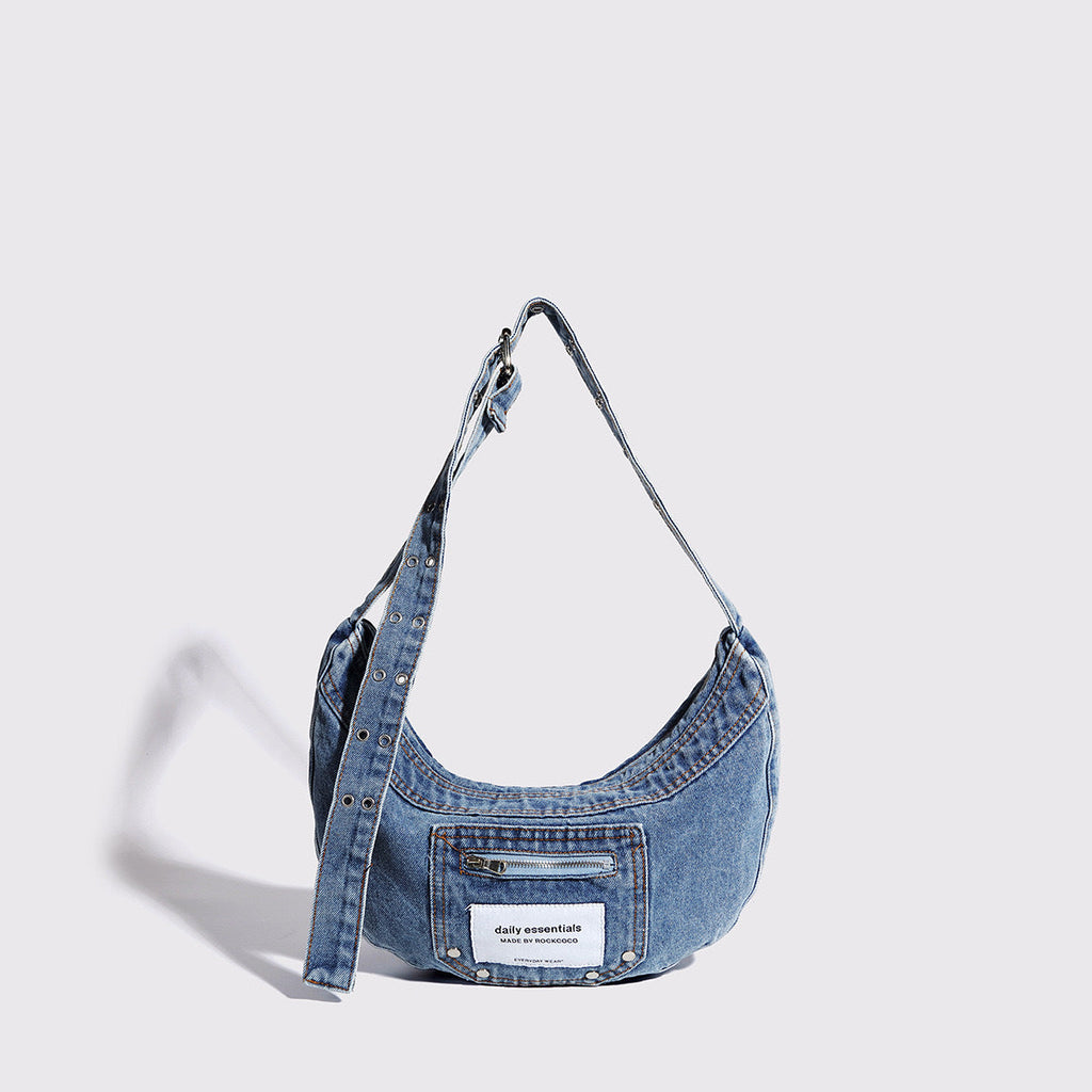 crescent shape denim shoulder bag for women