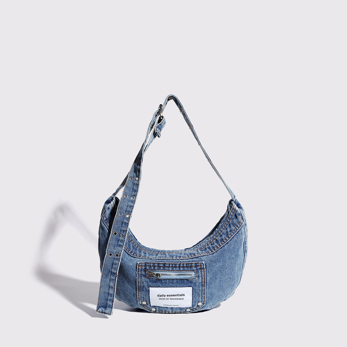 crescent shape denim shoulder bag for women